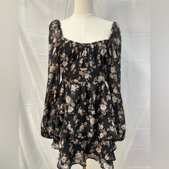 Altar’d State Long Sleeve‎ Floral Mini Dress Black New Girls Large Boho Flowy - Picture 2 of 9